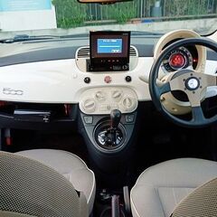 ★車検R6/12★フィアット500★1.2/8V ラウンジ★社外マフラー,ローダウンサス,ハンドルなどカスタム★社外ナビ/ETC他の画像