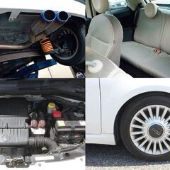 ★車検R6/12★フィアット500★1.2/8V ラウンジ★社外マフラー,ローダウンサス,ハンドルなどカスタム★社外ナビ/ETC他の画像