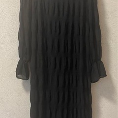 [FairyPomu] 長袖 シフォンワンピース フリーサイズ　ブラックの画像