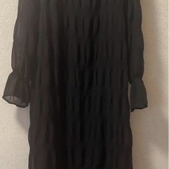 [FairyPomu] 長袖 シフォンワンピース フリーサイズ　ブラックの画像