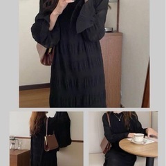 [FairyPomu] 長袖 シフォンワンピース フリーサイズ　ブラックの画像