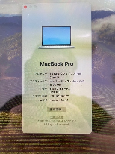 【ラスト1つ】MacBook PRO 2020年　13.3インチ