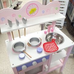おままごとキッチン オープンキッチン 小物付き ピンク/ホワイト/パープル 木製 ミニキッチン☆ 札幌市 北区 屯田 の画像