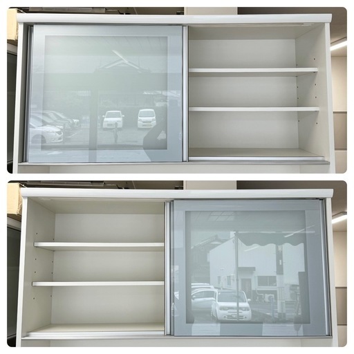 【超美品‼️】定価30万♪ 松田家具 136cm幅キッチンボード 食器棚 収納家具 20Lダストボックス2個付き 鏡面仕上げホワイト♪ 超美品‼️】定価30万♪ 松田家具 136cm幅キッチンボード 食器棚