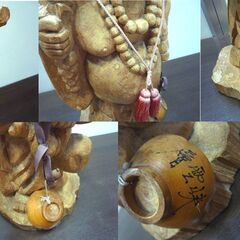 布袋様 置物 オブジェ 縁起物 木彫 木彫り 木像 天然木 布袋尊 高さ 約43cm シミヒビアリ 中古 札幌市東区 新道東店の画像