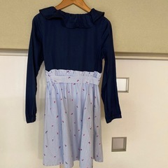 ALGY アルジー★ ブラウス ワンピース 花柄  紺 150cmの画像
