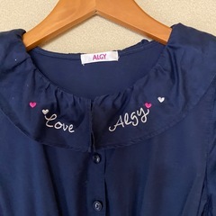 ALGY アルジー★ ブラウス ワンピース 花柄  紺 150cmの画像