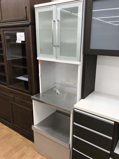★ジモティ割あり★ 二枚扉　食器棚　シルバー   H196×W60×D52   クリーニング済み K6018