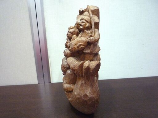 置物 オブジェ 縁起物 木彫 木彫り 木像 天然木 七福神 宝船 高さ 約29cm 中古 札幌市東区 新道東店