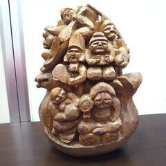 置物 オブジェ 縁起物 木彫 木彫り 木像 天然木 七福神 宝船 高さ 約29cm 中古 札幌市東区 新道東店の画像