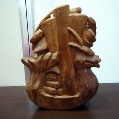 置物 オブジェ 縁起物 木彫 木彫り 木像 天然木 七福神 宝船 高さ 約29cm 中古 札幌市東区 新道東店の画像