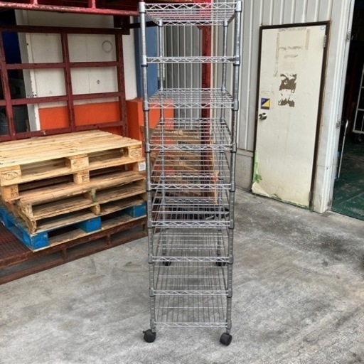 オススメ！ 中古品 キャスター付きスチールラック 幅90x奥45x高さ180cm 棚板9枚