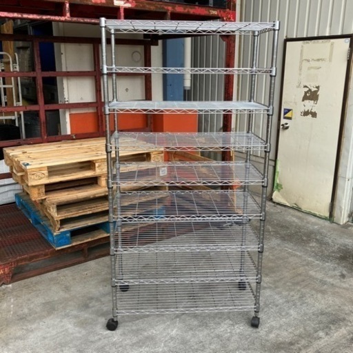 オススメ！ 中古品 キャスター付きスチールラック 幅90x奥45x高さ180cm 棚板9枚