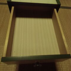 昭和レトロ グリーン系 卓上 三段 引き出し 木製 収納 小箪笥 小物整理 お譲りします。＊石川県＊美川より＊期間限定の画像