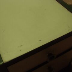 昭和レトロ グリーン系 卓上 三段 引き出し 木製 収納 小箪笥 小物整理 お譲りします。＊石川県＊美川より＊期間限定の画像