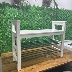 IKEA　ベンチ 靴収納付き, ホワイト, 椅子　85x32x65 cmの画像