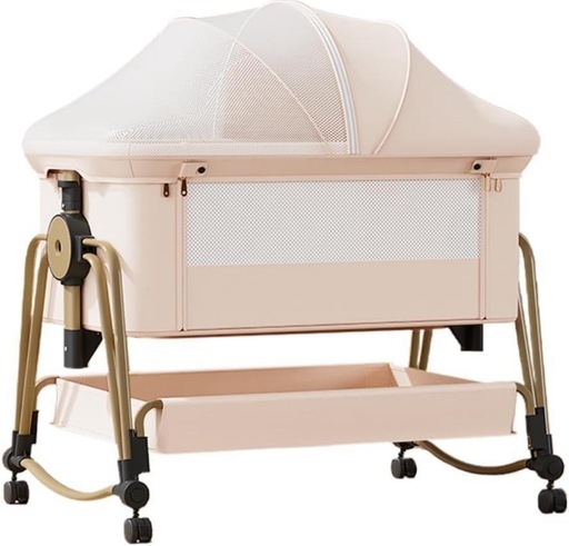 【新品未使用】ベビーベッド 添い寝 高さ5段調節可能 吐き戻し防止 セカンドベッド 移動式 かや付き