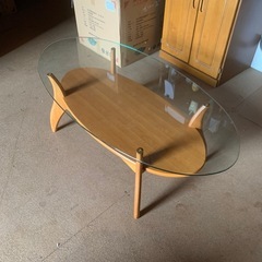 コスガ　ガラステーブル　センターテーブル　ナチュラル