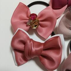 リボンヘアゴム  ピンクセットの画像