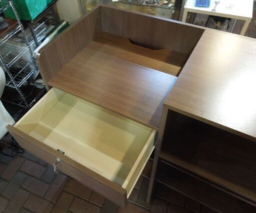 レジカウンター 受付カウンター 鍵付き引出付き ブラウン系 幅120cm 高さ100cm 店舗備品 札幌市東区 新道東店 レジカウンター 受付カウンター 鍵付き引出付き ブラウン系 幅120cm 高