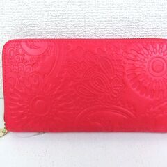 【未使用】フラワー型押しラウンド長財布 ピンク ☆収納ポケット多数☆