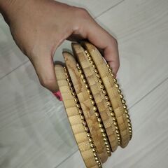 海オーシャンレジン　バンブーコースター4枚セット　ゴールドライン　海　波アート　ハンドメイド　丸形　大きめサイズの画像