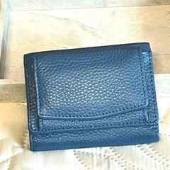 本革 ミニ財布 三つ折財布 ロイヤルブルー  レディース くすみカラー