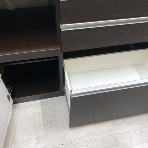 松田家具レンジボードスライド扉ダークブラウンソフトクローズモイス加工【トレファク堺福田店】