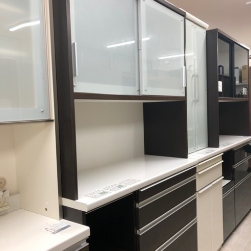 松田家具レンジボードスライド扉ダークブラウンソフトクローズモイス加工【トレファク堺福田店】