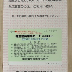 2025年1月10日まで有効　南海電車株主優待乗車カードの画像