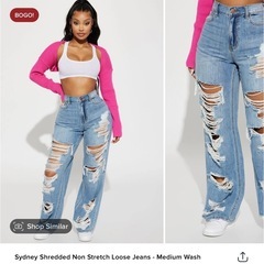Fashion Nova ハイウエストダメージルーズジーンズ