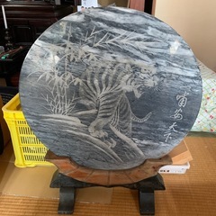 虎 大理石 台付き 古美術品 骨董品 縁起物 置物 大理石 石板...
