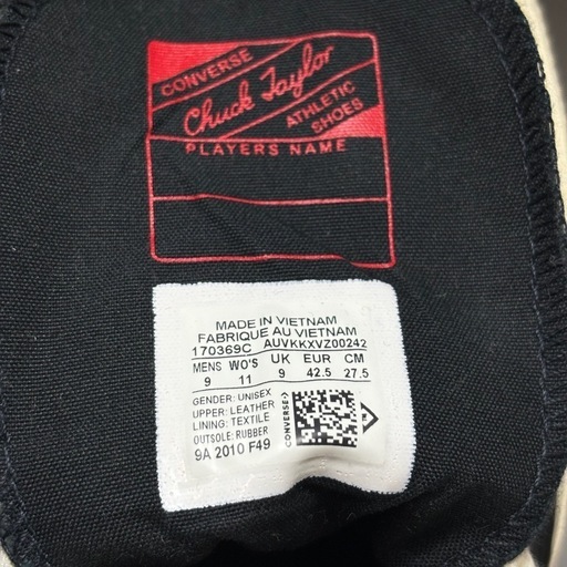 スニーカー CONVERSE CHUCK70 HI LEATHER BLACK 27.5cm