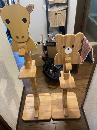 木製消毒液スタンド　キリン　クマ　2台セット