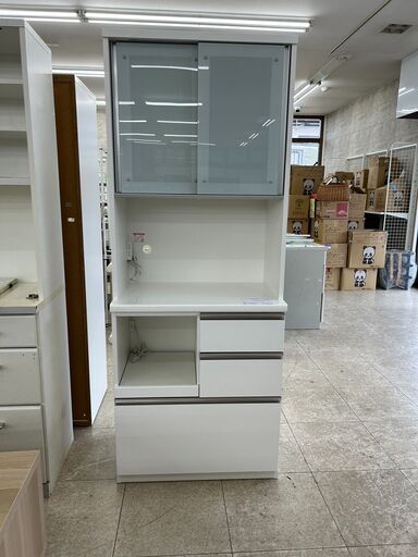 ★ジモティ割あり★ 松田家具 レンジボード 白 H198.8×D48.5×W78 クリーニング済み TJ8304