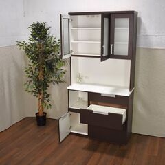 【ジモ取引終了11/9】≪zyt1596ジ≫ ニトリ キッチンボード/食器棚 ダリア100 幅100cm DAHLIA 100KB-DBR 2018年製造 ダークブラウン おしゃれ/シック/モダン/中古家具/宮城県仙台市 60831-08の画像