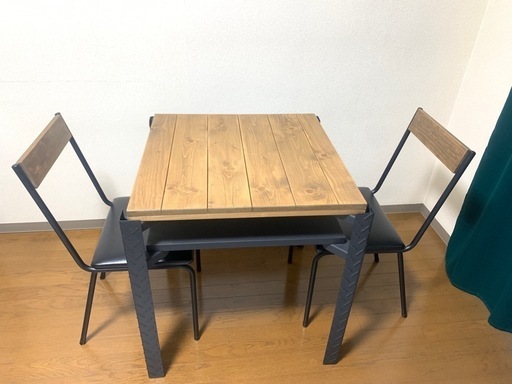 期間限定！ヴィンテージ ダイニングテーブルセット 3点  ブラックアイアン ダイニングチェア ダイニングテーブル