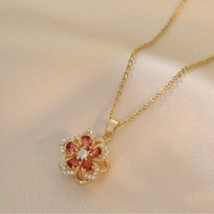 【早い者勝ち！】回転　ネックレス　花　濃いめピンクの画像