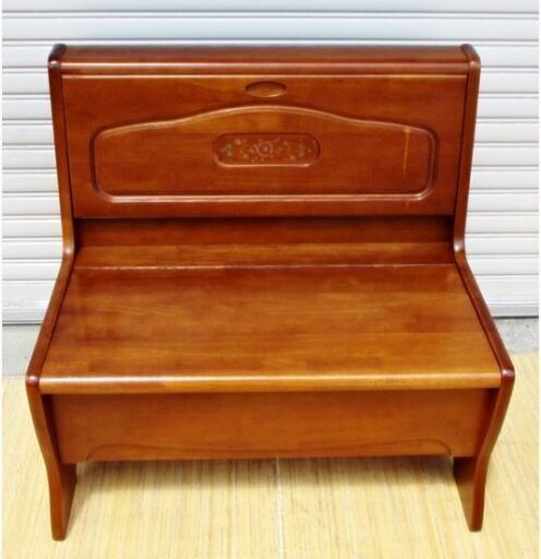 カントリー調　ベンチチェア　1人掛け　収納付き　ダイニングチェア　ソファ　木製　ウッドベンチ　ベンチチェスト　引き取り歓迎