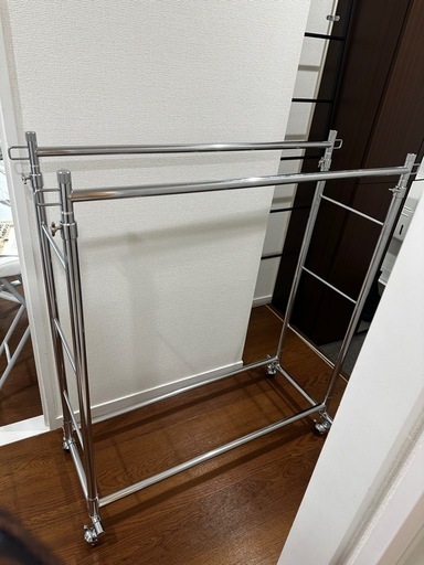 ハンガーラック 2段 頑丈 部屋干し 室内物干し ダブル コートハンガー業務用  什器 ラック 幅100 キャスター付