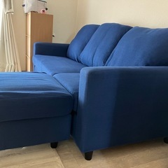 カウチソファー/ローソファ― 〔3人掛け ブルー〕 約幅176cm オットマン
