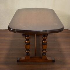 【ヤ取4/17終了】≪zyt1597ジ≫ オールドカリモク ダイニングテーブル 幅165cm 現状品 ビンテージ家具/DC5760/レトロ/英国アンティーク調/カントリー調/中古家具/宮城県仙台市  60616-01の画像