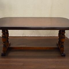 【ヤ取4/17終了】≪zyt1597ジ≫ オールドカリモク ダイニングテーブル 幅165cm 現状品 ビンテージ家具/DC5760/レトロ/英国アンティーク調/カントリー調/中古家具/宮城県仙台市  60616-01の画像