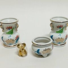 ●仏具4点セット+香炉灰●金ハス吹 ミニ仏壇 ペット仏壇 小さめ...