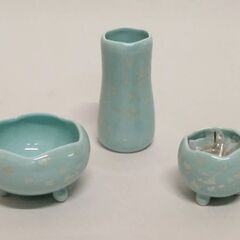 ●美濃焼●仏具3点セット●ミントグリーン ペット仏壇 ミニ仏壇な...