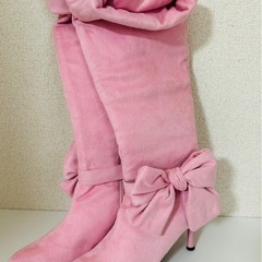 ピンクリボン ロングブーツ 24cm ヒール8cm 高さ50cm...