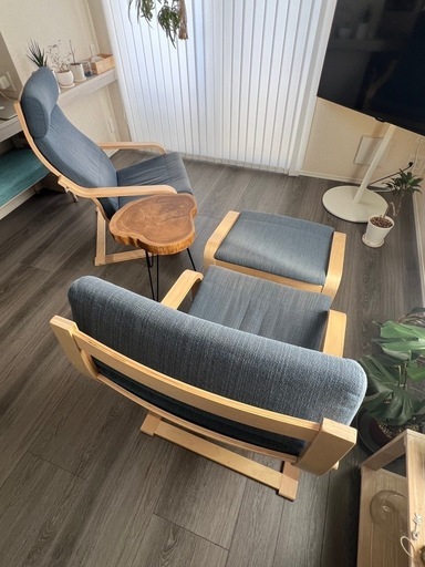 IKEA ポエング 1人掛けチェア×2、フットレスト×1 セット