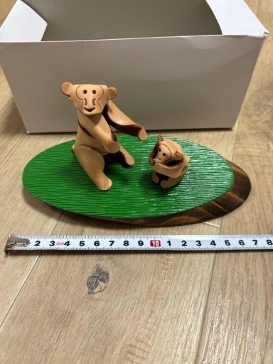 箱入り　未使用　猿　干支　さる　革製品　レザークラフト　置物　オブジェ　親子　軽量