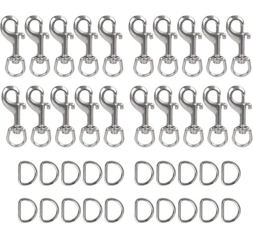 SHANOER20個入り Dリング Dカン ストラップバックル 2.5cm 金属製 シルバー ＆ 20個入り スイベルスナップ フック 90mm 304ステンレス鋼製