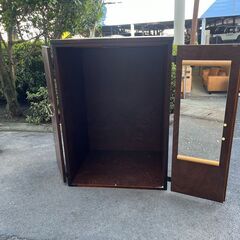 リサイクルショップどりーむ天保山店　No14246　アンティーク棚　昭和レトロ　衣装棚　鏡付きの画像